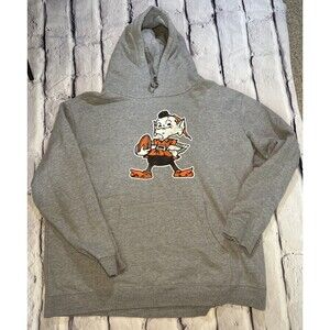 Used Cleveland Browns Brownie Elf Sweatshirt Proline Grey  Hoodie Adult Size 3XL